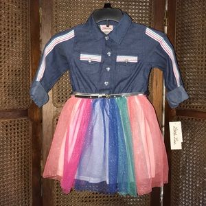 New! Little Lass Rainbow Chambray Dress W/Tulle